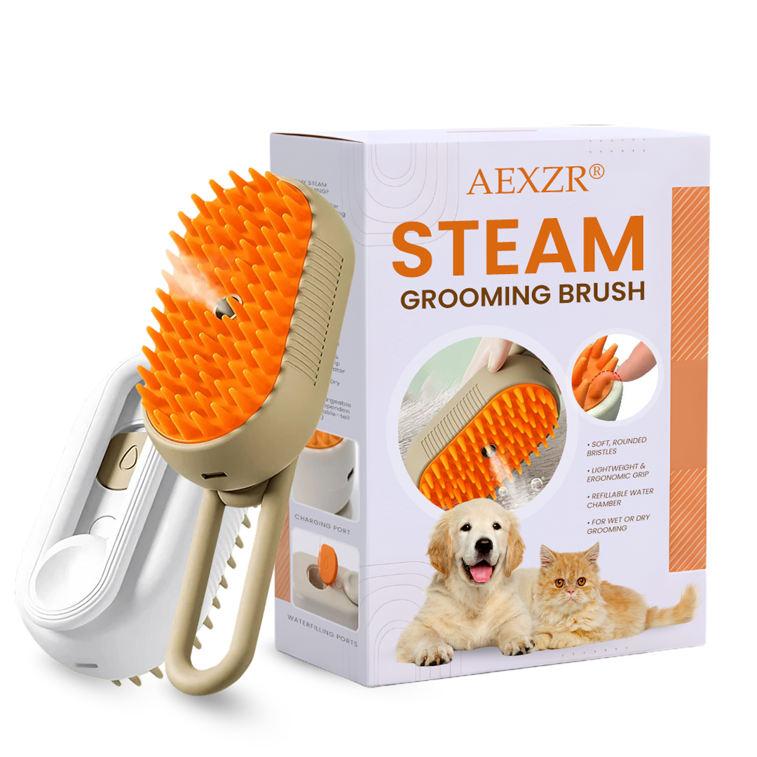 AEXZR® 3-in-1 Pet Steam Brush 🧖‍♀️ Massages & Removes Tangles | Stops Flying Fur