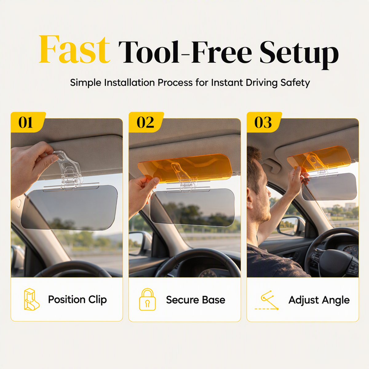 🚗 Universal HD Anti-Glare Car Visor – ☀️Clearer Day & Night Driving🌙
