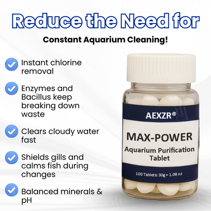💊 Instantly Clears Water & Removes Ammonia | Reduces Water Changes AEXZR® Max-Power Aquarium Purification Tablet