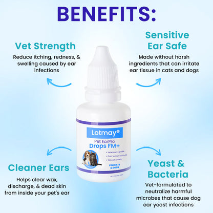 🩺 Vet-Grade Treatment for Mites, Yeast & Bacteria | Stops Itching in 3 Days  | Lotmay® Pet EarPro Drops FM+