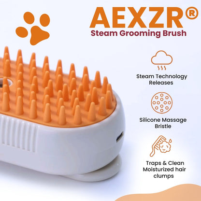 AEXZR® 3-in-1 Pet Steam Brush 🧖‍♀️ Massages & Removes Tangles | Stops Flying Fur