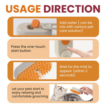 AEXZR® 3-in-1 Pet Steam Brush 🧖‍♀️ Massages & Removes Tangles | Stops Flying Fur