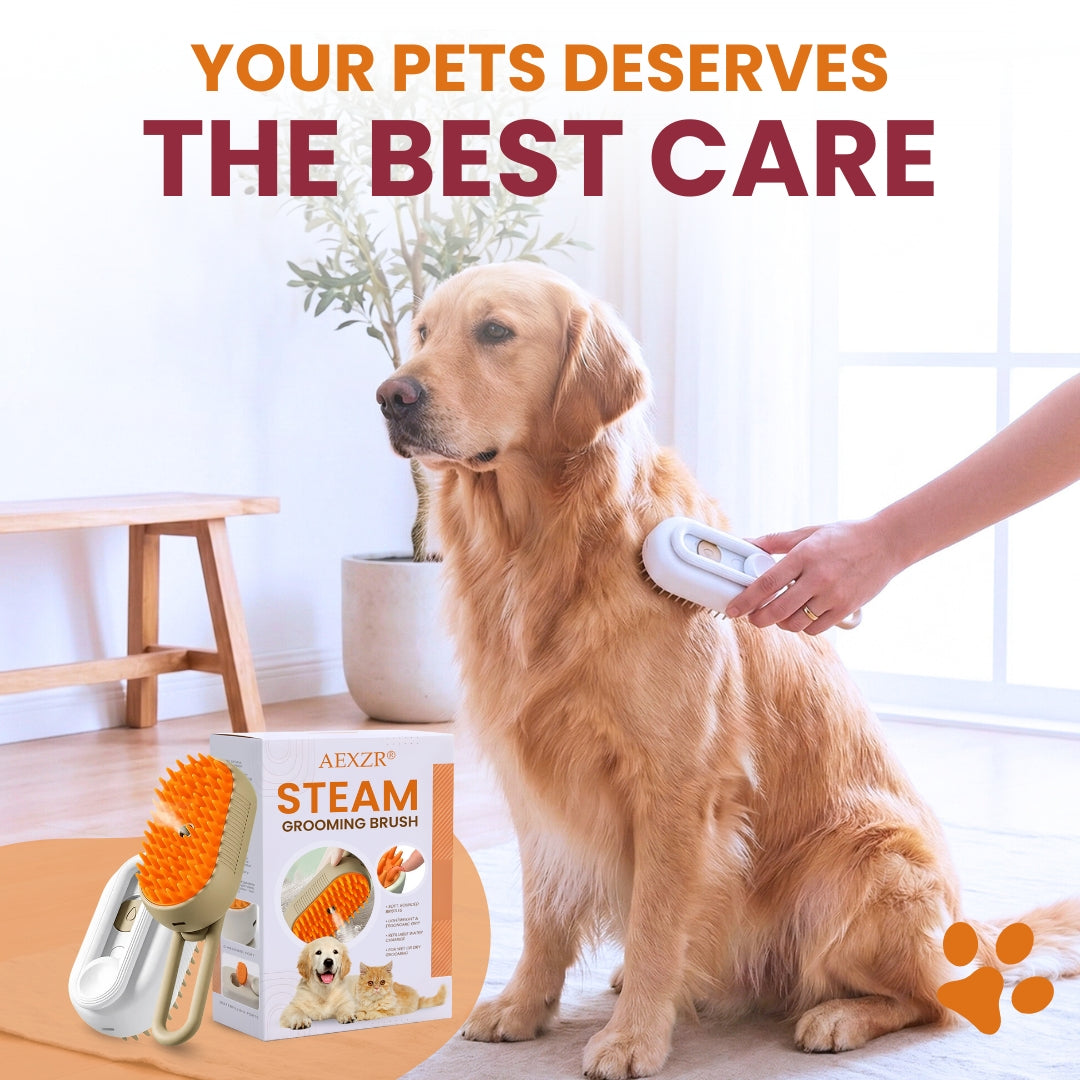 AEXZR® 3-in-1 Pet Steam Brush 🧖‍♀️ Massages & Removes Tangles | Stops Flying Fur